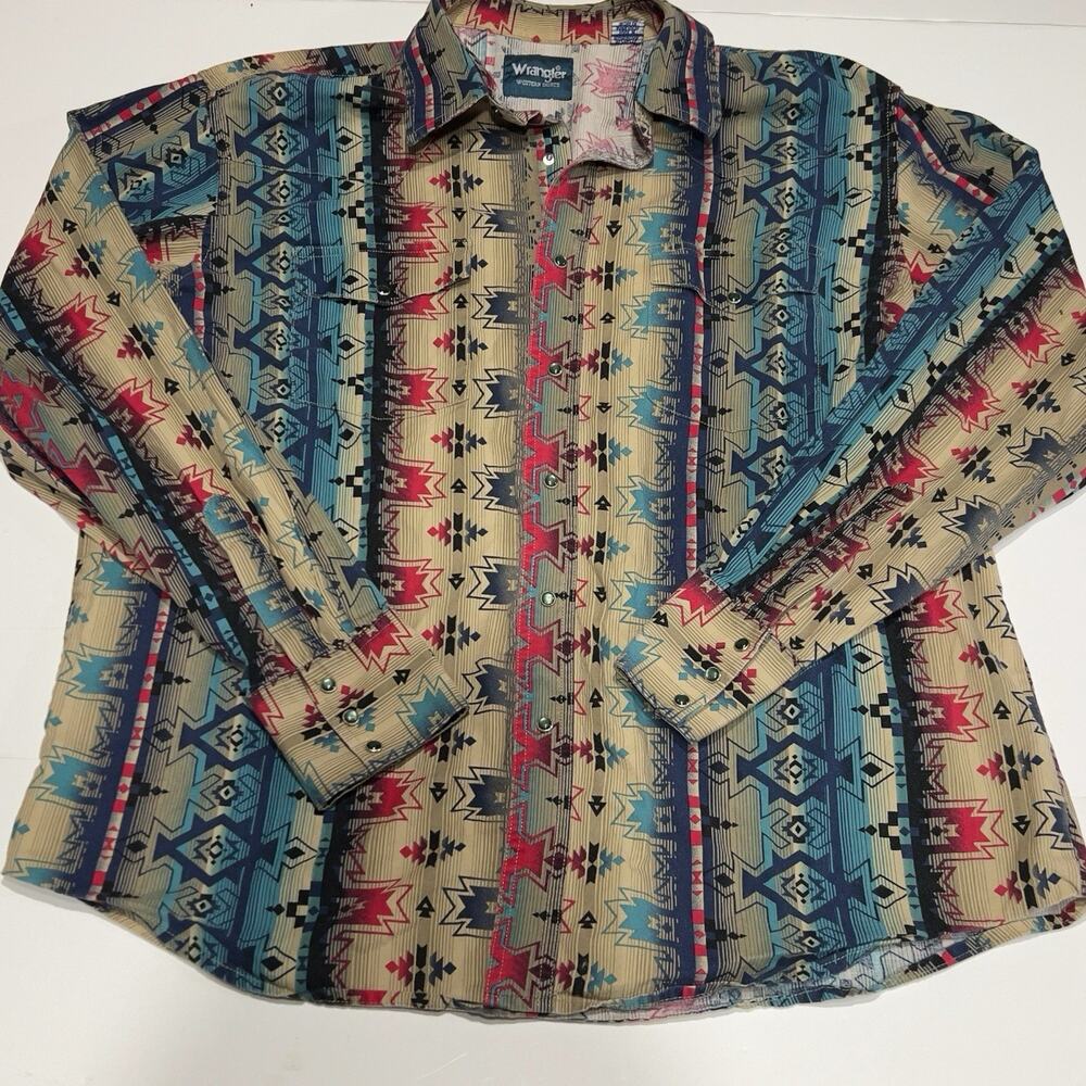 Wrangler Checotah Long Sleeve Snap Button Shirt Mens Size XL Southwestern Aztec